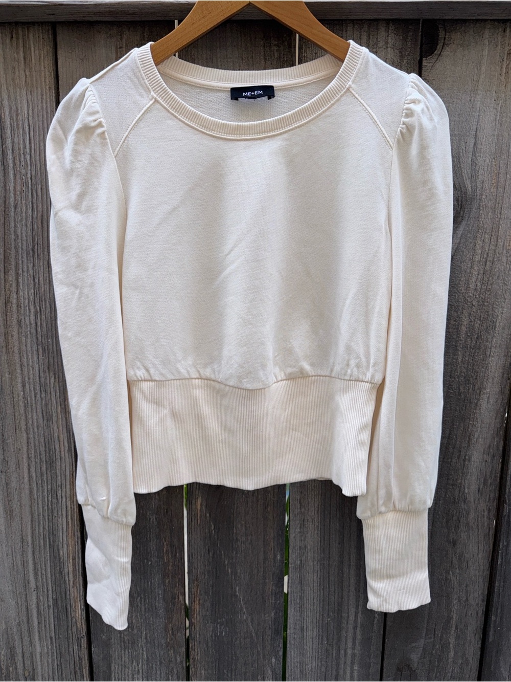 ME+EM Long Puff Sleeve Crew Neck Cream Sweater Top Size 10/ US 6